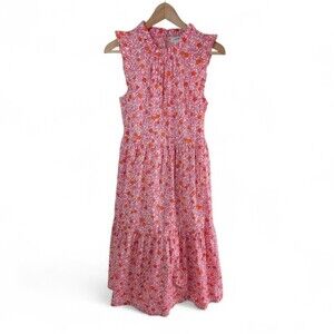 J. Crew Floral Tiered Midi Dress Pink 4